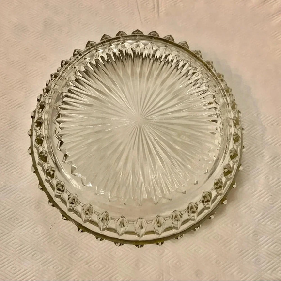 Vintage Hollywood Regency Clear Cut Glass Serving Bowl Silver Trim Party Holiday - Picture 4 of 7